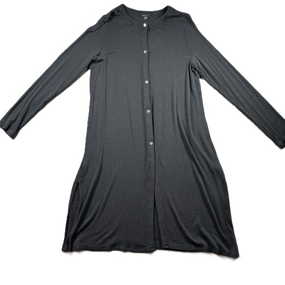 J Jill Wearever Collection Cardigan Duster Long Button Front Black Medium A130 - Picture 1 of 10